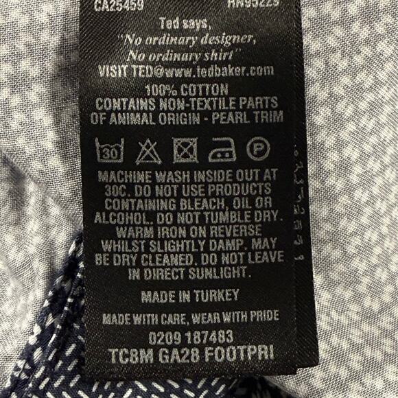 Ted Baker London Men's 4 L Blue Geometric Short Sleeve Button Down Shirt - Picture 4 of 7